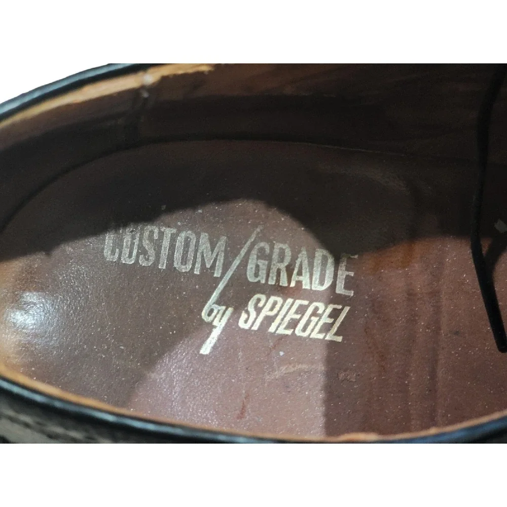 Spiegel VTG Mens 9.5 D Black Leather Wingtip‎ Oxford Shoes Custom Grade Brogue